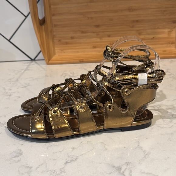 Colin Stuart gold gladiator ankle strap Grecian sandals size 7 faux leather - Picture 4 of 8